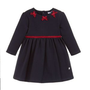 PATACHOU Girls Velvet Bows Dress - Navy Blue 2T